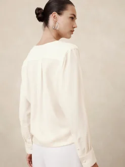 Bubble Hem V-Neck Blouse