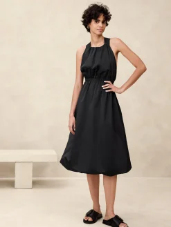 Bubble-Hem Taffeta Midi Dress