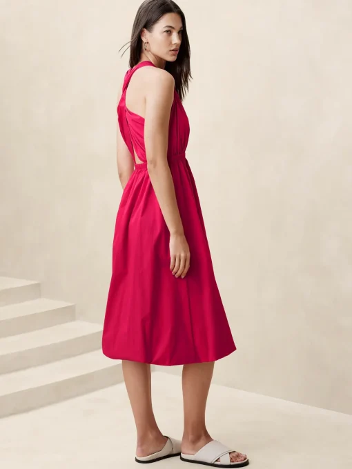 Bubble-Hem Taffeta Midi Dress
