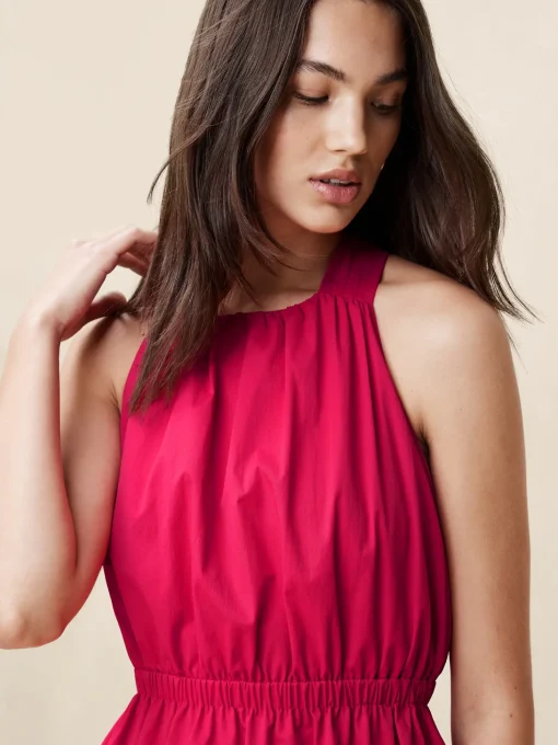 Bubble-Hem Taffeta Midi Dress