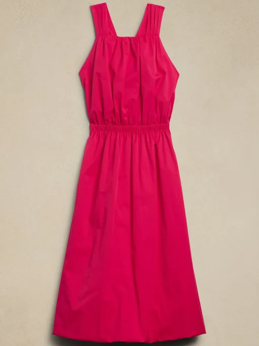 Bubble-Hem Taffeta Midi Dress