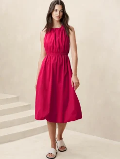 Bubble-Hem Taffeta Midi Dress