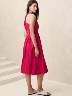 Bubble-Hem Taffeta Midi Dress