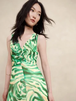 Chiffon Twist-Front Midi Dress