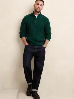 Chunky Waffle Buttoned-Neck Sweater