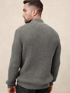 Chunky Waffle Buttoned-Neck Sweater
