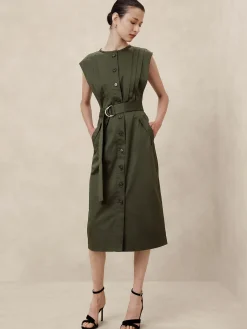 Cotton-Satin Knee-Length Shirtdress