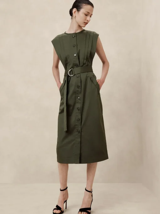 Cotton-Satin Knee-Length Shirtdress