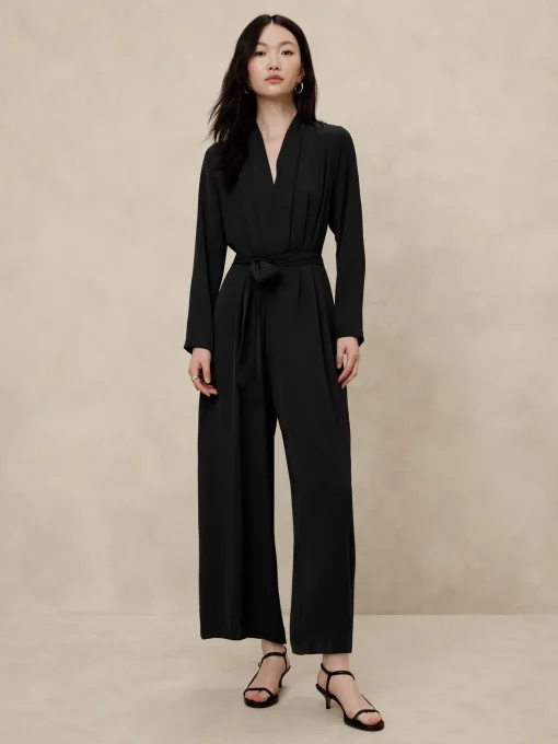 Crepe Deep V-Neck Jumpsuit