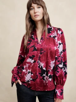 Crepe Volume-Sleeve Blouse
