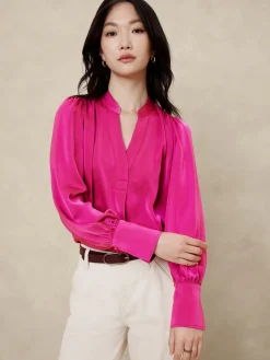 Crepe Volume-Sleeve Blouse