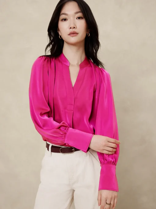 Crepe Volume-Sleeve Blouse