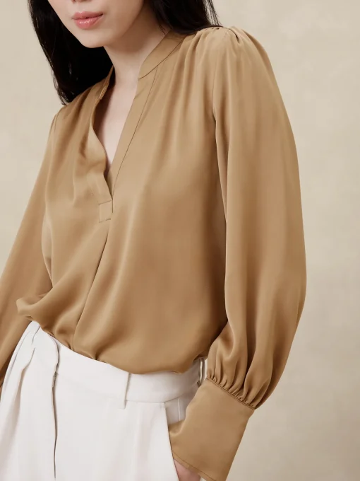 Crepe Volume-Sleeve Blouse