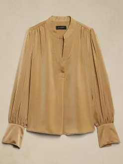 Crepe Volume-Sleeve Blouse