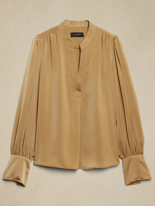 Crepe Volume-Sleeve Blouse