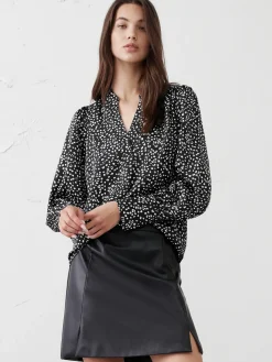 Crepe Volume-Sleeve Blouse