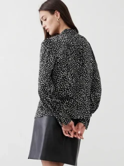 Crepe Volume-Sleeve Blouse