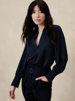 Crepe Volume-Sleeve Blouse