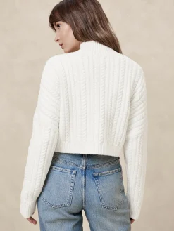Cropped Cable Turtleneck Sweater