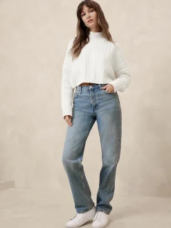 Cropped Cable Turtleneck Sweater