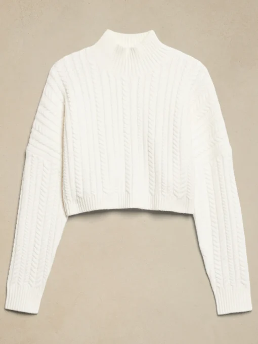 Cropped Cable Turtleneck Sweater