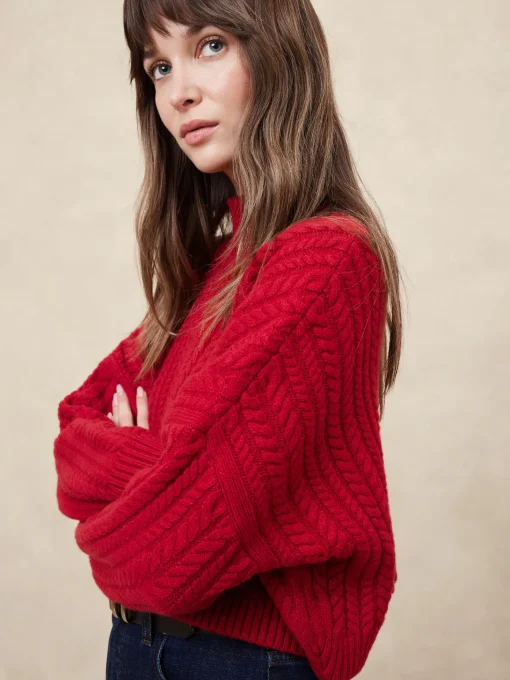 Cropped Cable Turtleneck Sweater