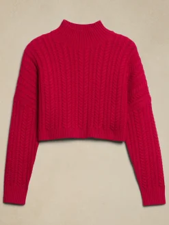 Cropped Cable Turtleneck Sweater