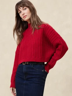 Cropped Cable Turtleneck Sweater