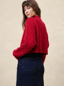 Cropped Cable Turtleneck Sweater