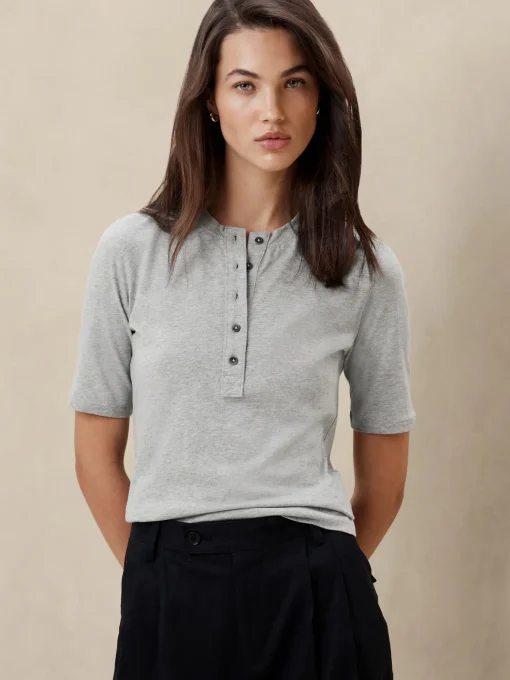 Elbow-Sleeve Cotton Henley