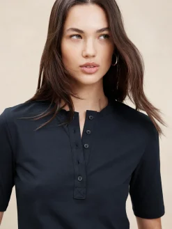 Elbow-Sleeve Cotton Henley