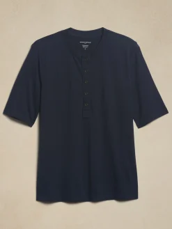 Elbow-Sleeve Cotton Henley