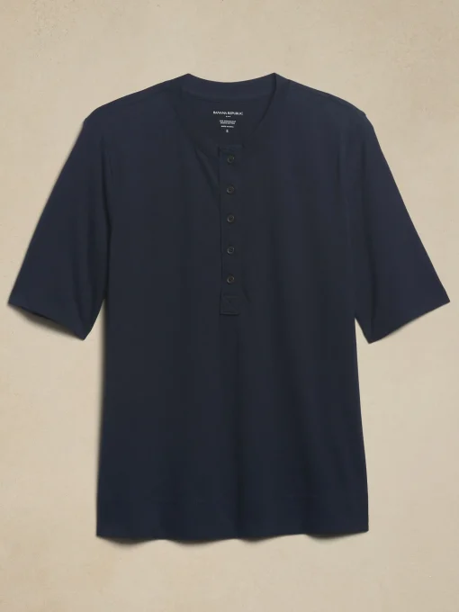Elbow-Sleeve Cotton Henley