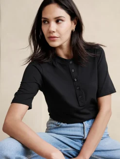 Elbow-Sleeve Cotton Henley