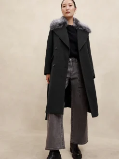Fur Collar Tie-Waist Coat