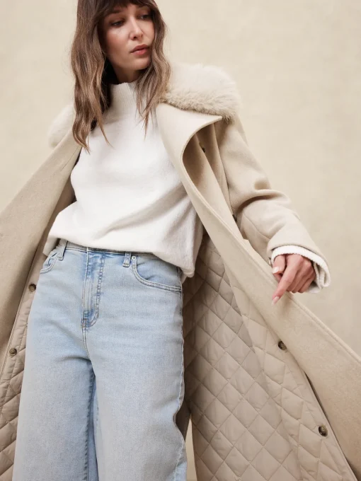 Fur Collar Tie-Waist Coat