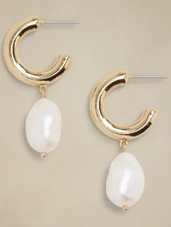 Half Hoop Pearl Drop Earrings