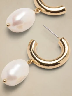 Half Hoop Pearl Drop Earrings