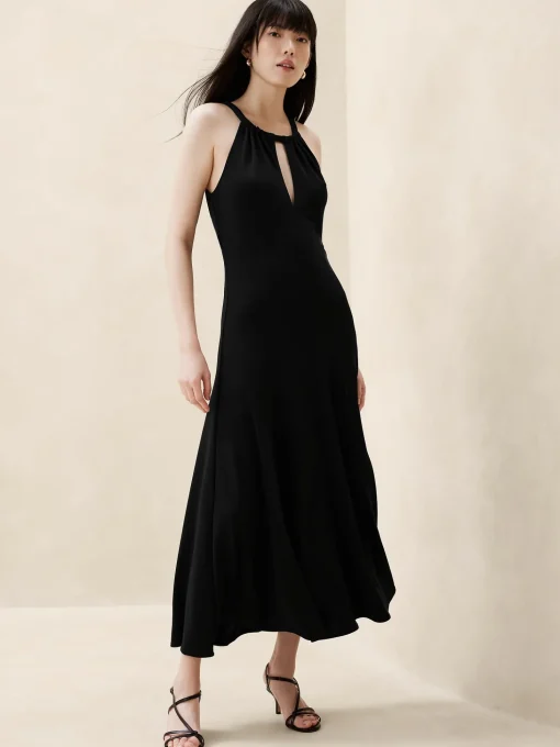 Halter-Neck Knit Maxi Dress