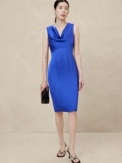 Hammered Satin Knee Length Dress
