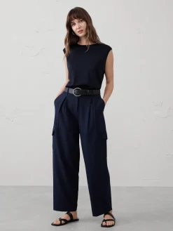 High-Rise Straight Twill Cargo Pant