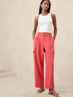 High-Rise Straight Twill Cargo Pant