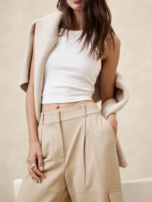 High-Rise Straight Twill Cargo Pant