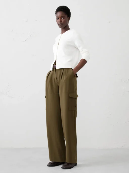 High-Rise Straight Twill Cargo Pant