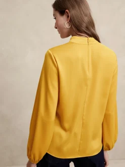 Keyhole Mock-Neck Blouse