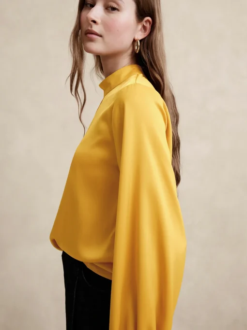 Keyhole Mock-Neck Blouse