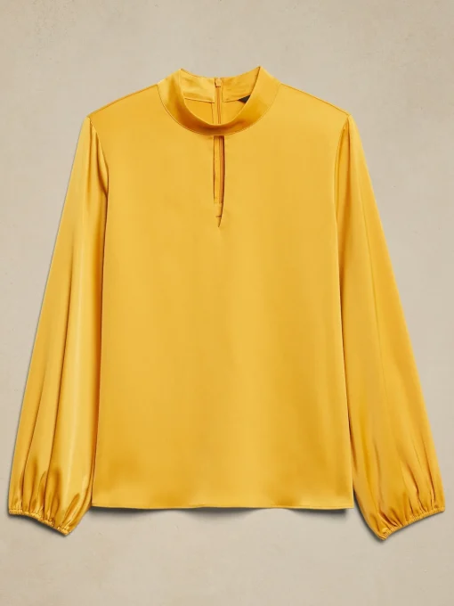 Keyhole Mock-Neck Blouse