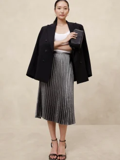 Lamé Pleated Midi Skirt