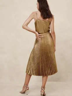 Lamé Pleated Midi Skirt