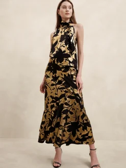 Lamé Tiered Maxi Skirt